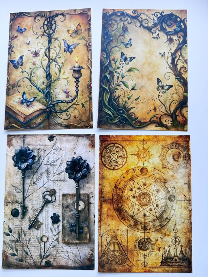 Set of 20 Vintage Mystical Postcards, Witchy Botanical & Celestial Cards, Gothic Junk Journal Ephemera, Antique Paper Craft, 14.5 x 10 cm