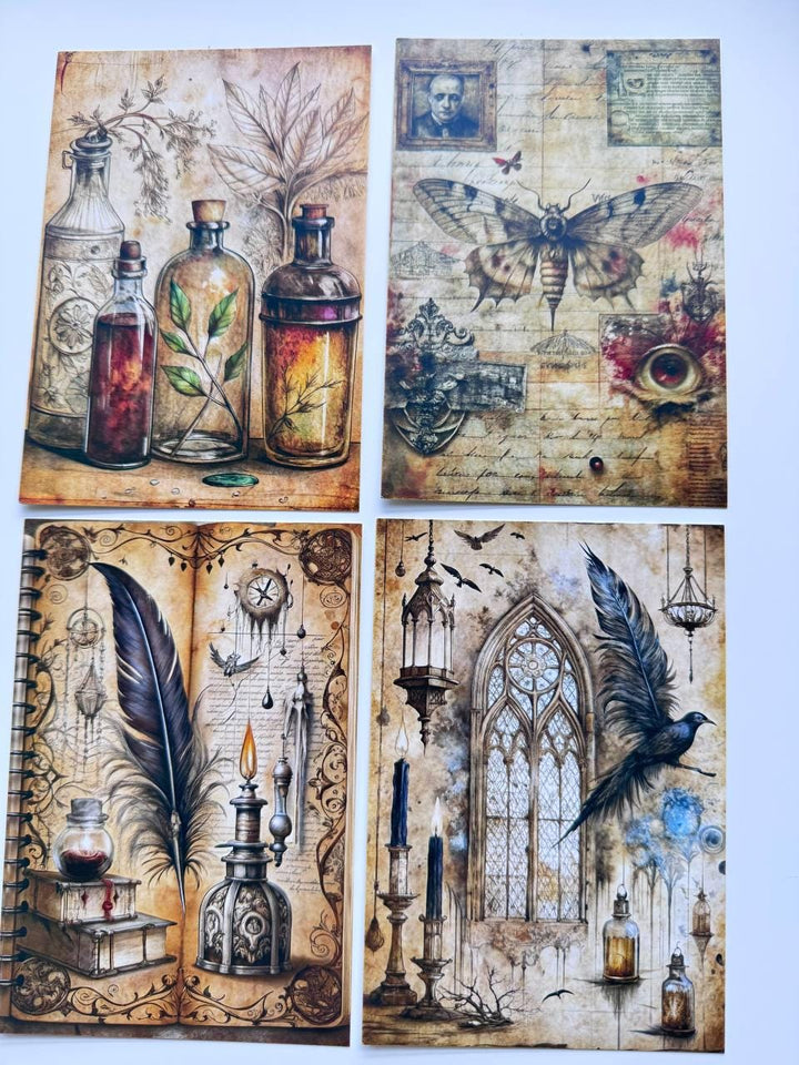 Set of 20 Vintage Mystical Postcards, Witchy Botanical & Celestial Cards, Gothic Junk Journal Ephemera, Antique Paper Craft, 14.5 x 10 cm