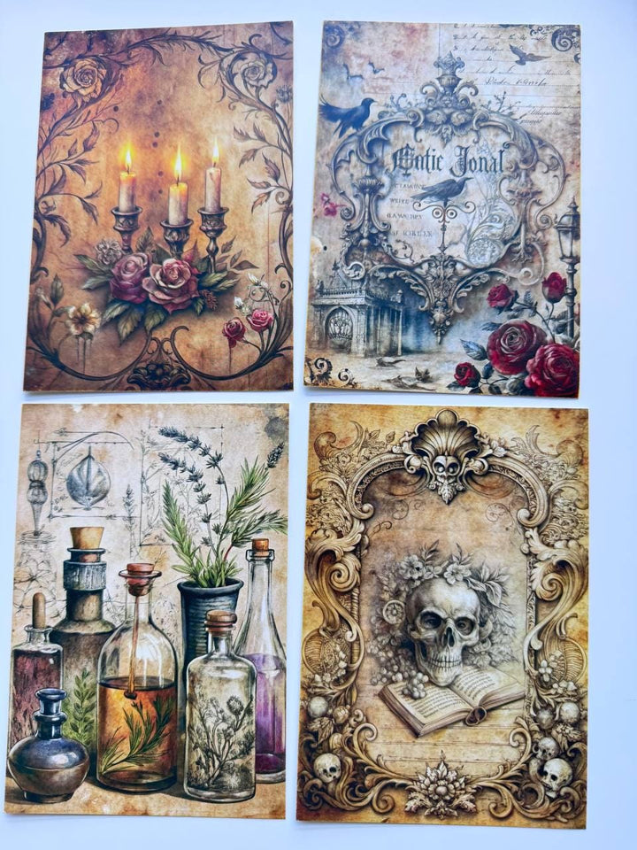 Set of 20 Vintage Mystical Postcards, Witchy Botanical & Celestial Cards, Gothic Junk Journal Ephemera, Antique Paper Craft, 14.5 x 10 cm