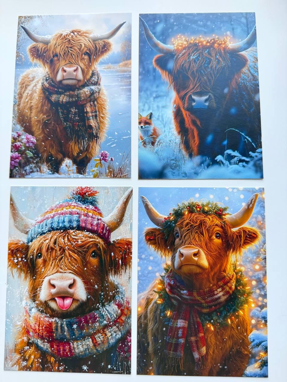 Set of 20 Highland Cow Winter Postcards, Christmas Highland Cattle Cards, Scottish Cow Journal Ephemera, 14.5 x 10 cm