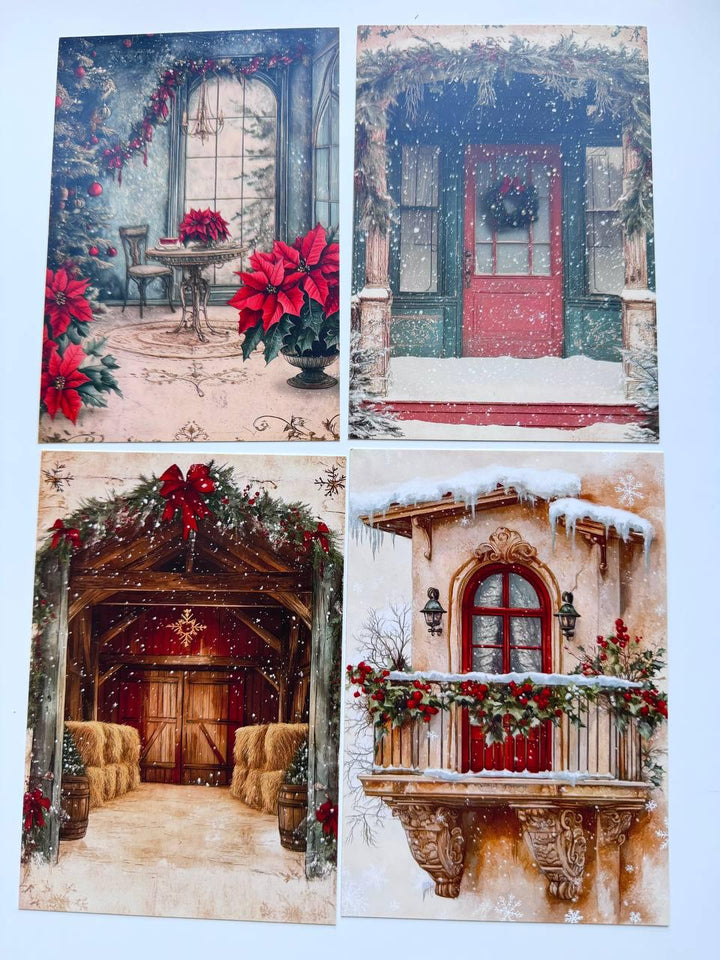 Set of 20 Christmas Winter Postcards, Cosy Holiday Home Cards, Snowman & Festive Interior Journal Ephemera, 14.5 x 10 cm