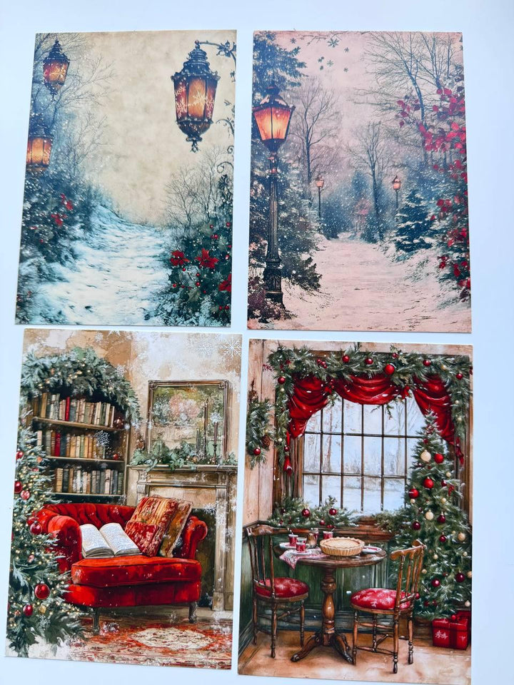 Set of 20 Christmas Winter Postcards, Cosy Holiday Home Cards, Snowman & Festive Interior Journal Ephemera, 14.5 x 10 cm
