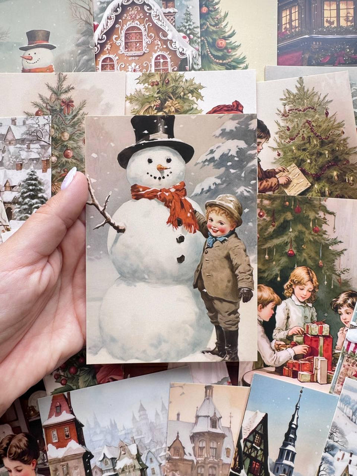 Set of 20 Vintage Christmas Postcards, Victorian Holiday Cards, Snowy Village & Santa, Christmas Journal Ephemera, 14.5 x 10 cm