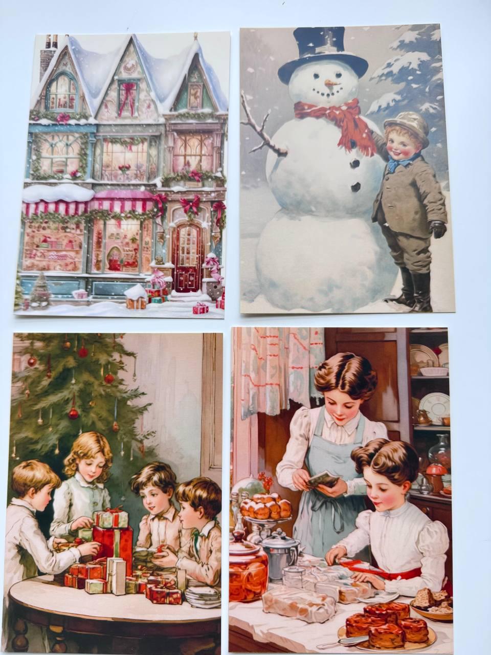 Set of 20 Vintage Christmas Postcards, Victorian Holiday Cards, Snowy Village & Santa, Christmas Journal Ephemera, 14.5 x 10 cm