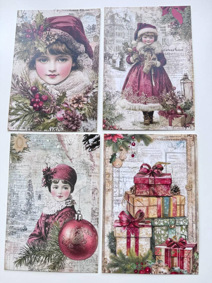 Set of 20 Vintage Christmas Postcards, Victorian Children, Winter Train, Festive Collage Cards, Junk Journal Ephemera, 14.5 x 10 cm
