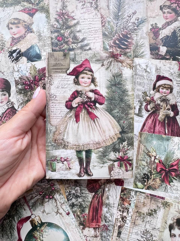 Set of 20 Vintage Christmas Postcards, Victorian Children, Winter Train, Festive Collage Cards, Junk Journal Ephemera, 14.5 x 10 cm