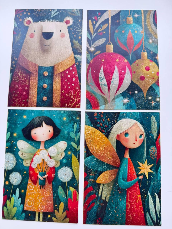 Set of 20 Whimsical Christmas Postcards, Santa Elf Reindeer Holiday Cards, Festive Junk Journal Ephemera, Scrapbooking, 14.5 x 10 cm