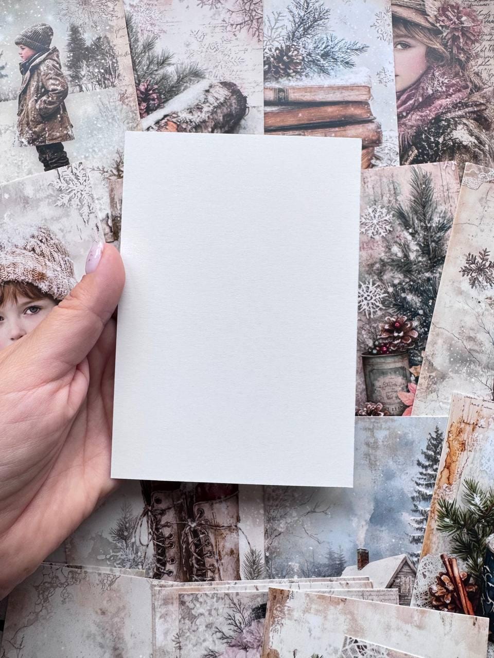Set of 20 Vintage Winter Postcards, Snowy Forest & Christmas Cards, Snow Globe Ephemera, Junk Journal Supplies, 14.5 x 10 cm