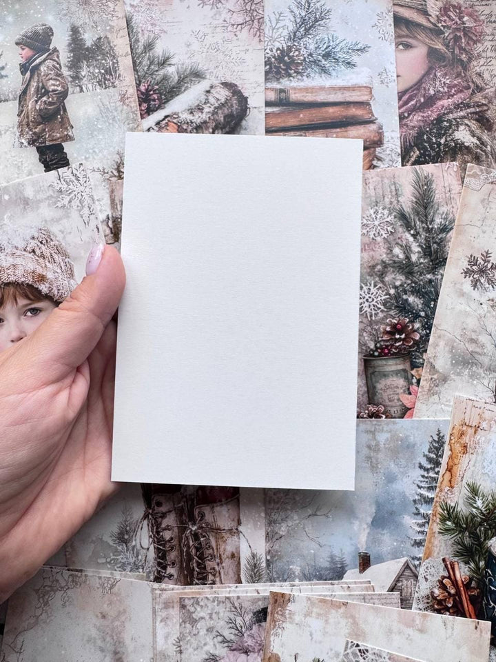 Set of 20 Vintage Winter Postcards, Snowy Forest & Christmas Cards, Snow Globe Ephemera, Junk Journal Supplies, 14.5 x 10 cm