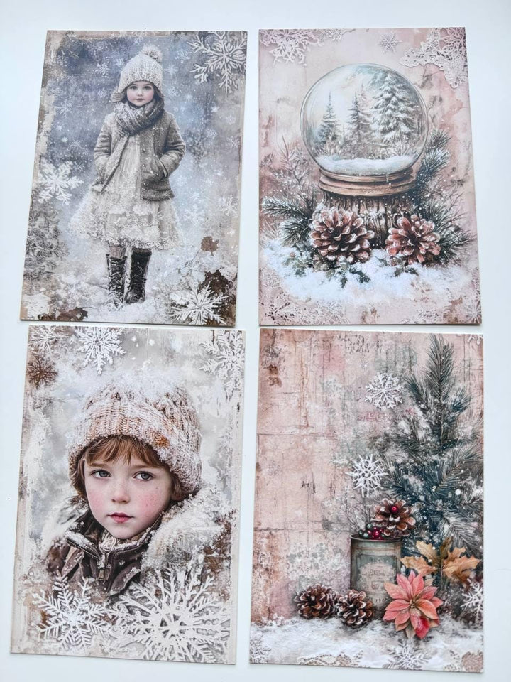 Set of 20 Vintage Winter Postcards, Snowy Forest & Christmas Cards, Snow Globe Ephemera, Junk Journal Supplies, 14.5 x 10 cm
