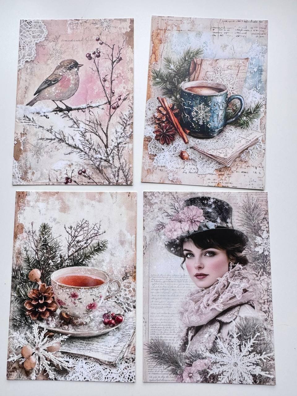 Set of 20 Vintage Winter Postcards, Snowy Forest & Christmas Cards, Snow Globe Ephemera, Junk Journal Supplies, 14.5 x 10 cm