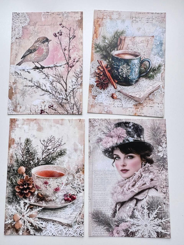 Set of 20 Vintage Winter Postcards, Snowy Forest & Christmas Cards, Snow Globe Ephemera, Junk Journal Supplies, 14.5 x 10 cm