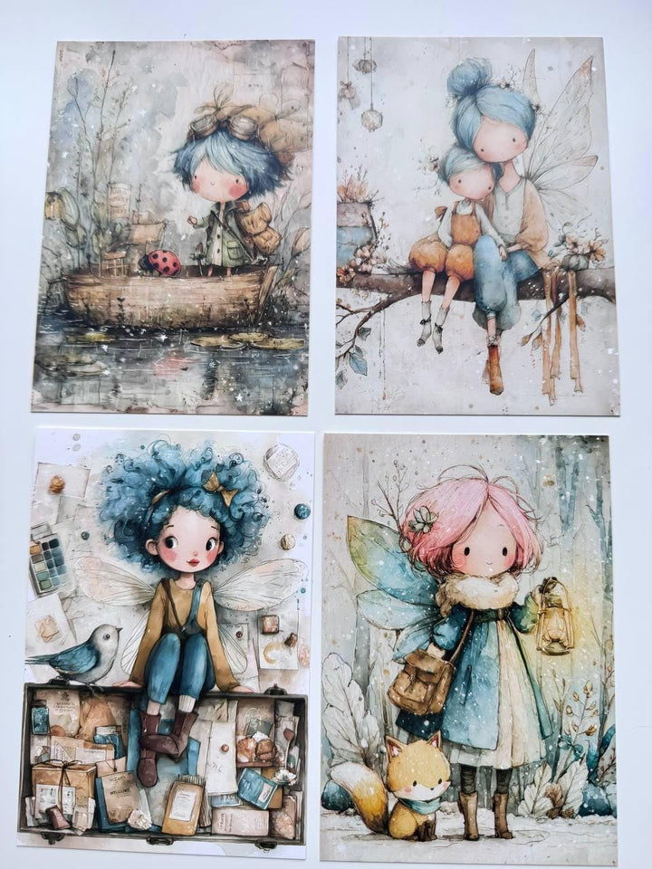 Set of 20 Whimsical Fairy Postcards, Cute Fantasy Girls, Woodland Creatures, Storybook Art Cards, Junk Journal Scrapbooking Ephemera