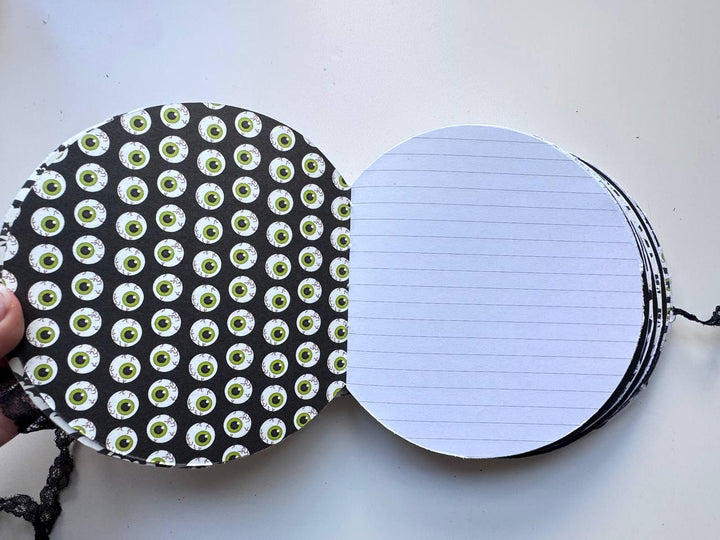 Personalised Halloween Notebook, Handmade Round Lined Journal, Gothic Bat Notebook, Fabric Covered Notebook, Halloween Gift