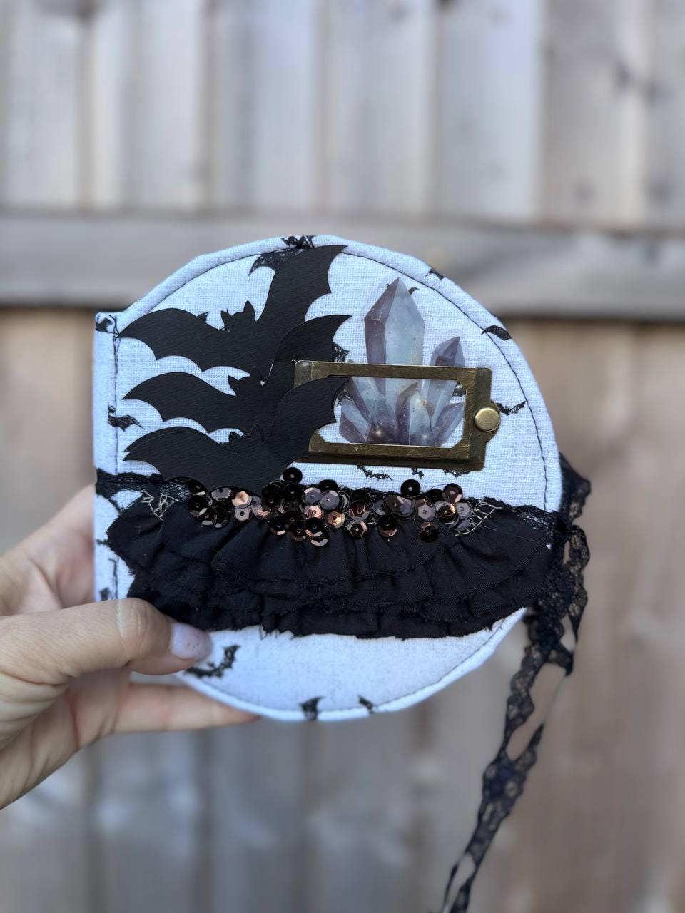 Personalised Halloween Notebook, Handmade Round Lined Journal, Gothic Bat Notebook, Fabric Covered Notebook, Halloween Gift