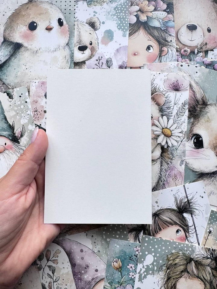 Set of 20 Whimsical Woodland Postcards, Cute Fairy Girl & Animal Cards, Junk Journal Ephemera, Scrapbooking Supplies, 14.5 x 10 cm