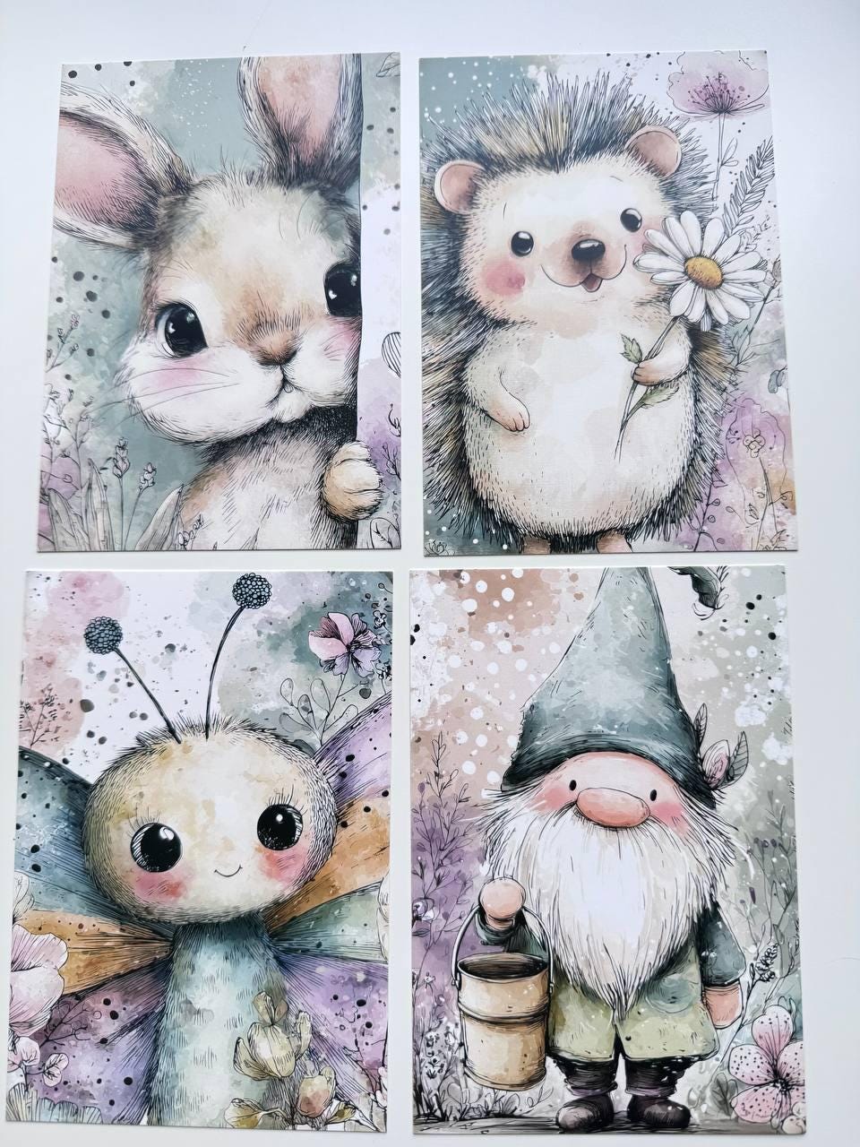 Set of 20 Whimsical Woodland Postcards, Cute Fairy Girl & Animal Cards, Junk Journal Ephemera, Scrapbooking Supplies, 14.5 x 10 cm