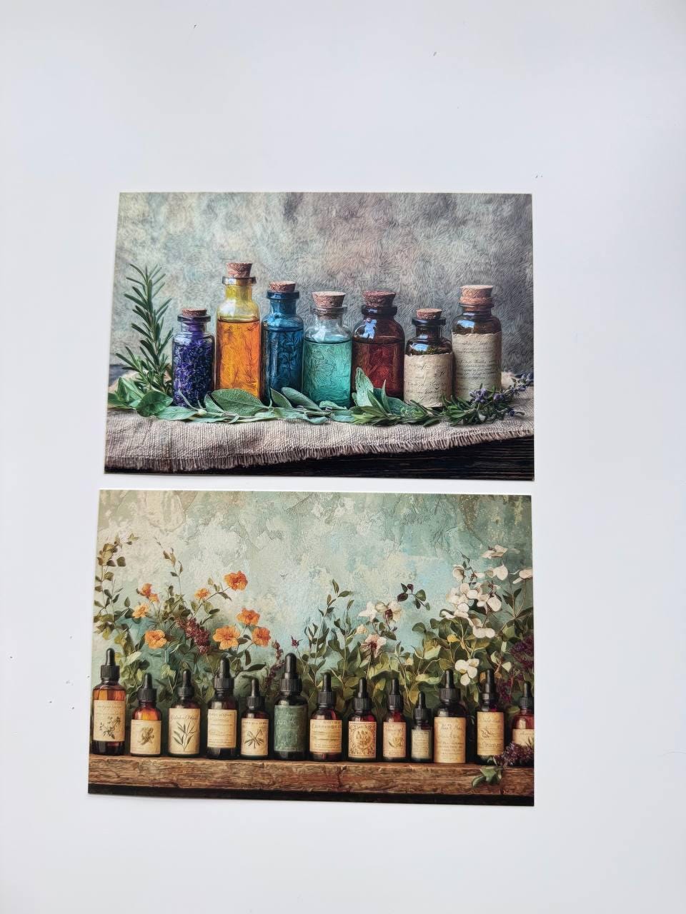 Set of 20 Vintage Botanical Postcards, Apothecary Herb & Flower Cards, Junk Journal Ephemera, Scrapbooking Supplies, 14.5 x 10 cm