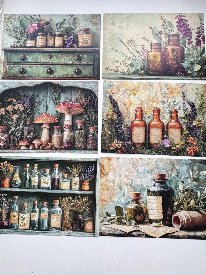 Set of 20 Vintage Botanical Postcards, Apothecary Herb & Flower Cards, Junk Journal Ephemera, Scrapbooking Supplies, 14.5 x 10 cm