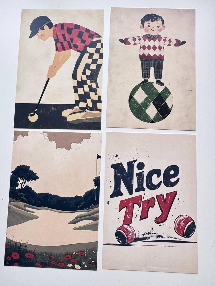 Set of 20 Vintage Golf Postcards, Retro Sports Illustrations, Golfer Art Cards for Junk Journal, Scrapbooking & Collage, 14.5 x 10 cm