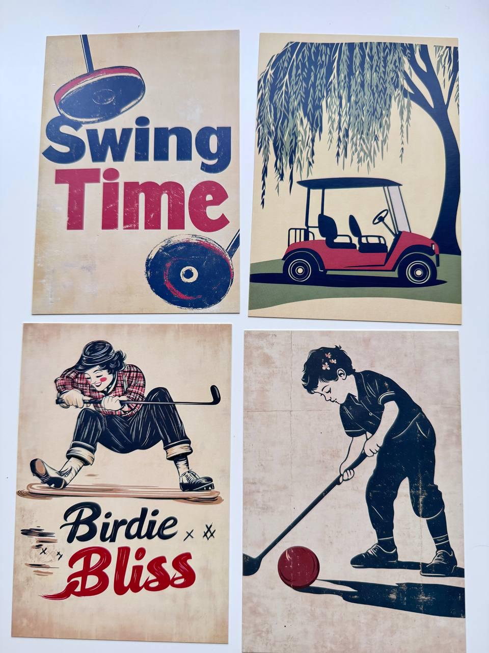 Set of 20 Vintage Golf Postcards, Retro Sports Illustrations, Golfer Art Cards for Junk Journal, Scrapbooking & Collage, 14.5 x 10 cm