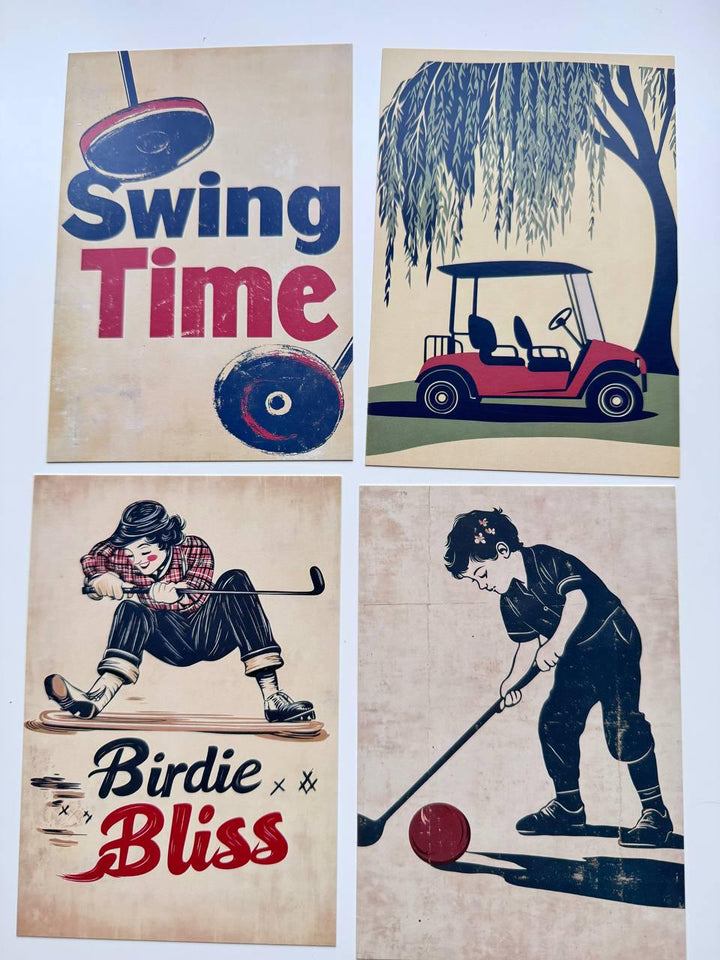 Set of 20 Vintage Golf Postcards, Retro Sports Illustrations, Golfer Art Cards for Junk Journal, Scrapbooking & Collage, 14.5 x 10 cm