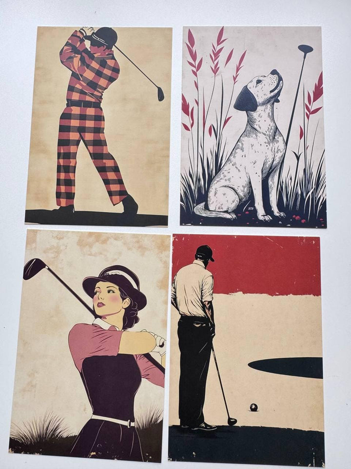 Set of 20 Vintage Golf Postcards, Retro Sports Illustrations, Golfer Art Cards for Junk Journal, Scrapbooking & Collage, 14.5 x 10 cm
