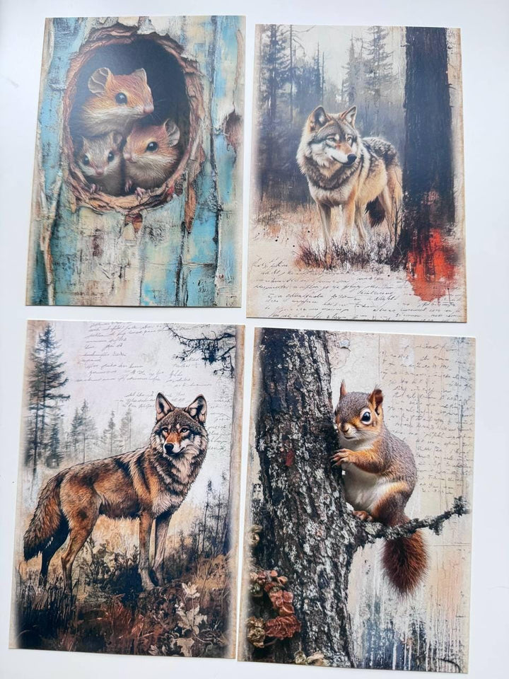 Set of 20 Woodland Animal Postcards, Vintage Forest Wildlife Cards, Rabbit Deer Fox Bird Ephemera for Junk Journal & Scrapbooking