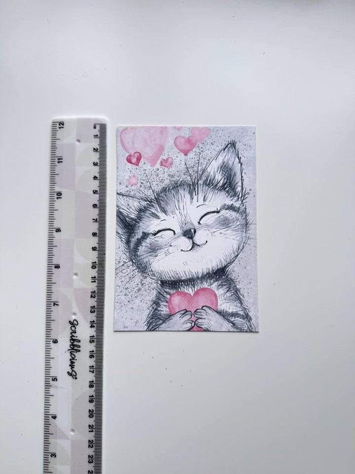 Set of 20 Cute Cat Valentine Postcards, Pink Love Kitty Cards, Romantic Cat Illustrations, 14.5 x 10 cm, Junk Journal Supplies