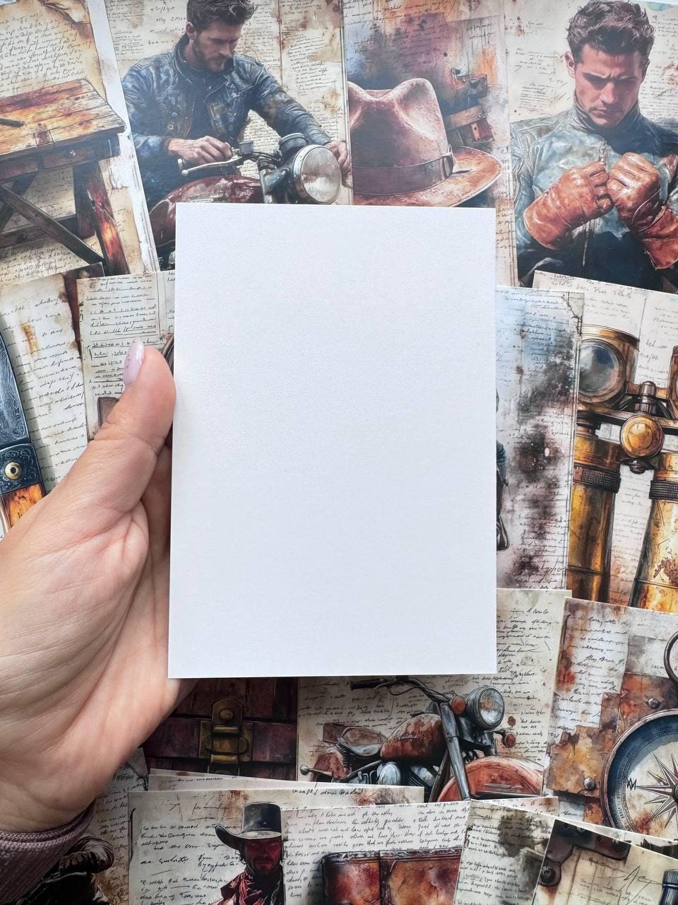 Set of 20 Vintage Masculine Postcards, Motorbike & Western Cards, Retro Men Ephemera, 14.5 x 10 cm, Junk Journal Scrapbook Supplies