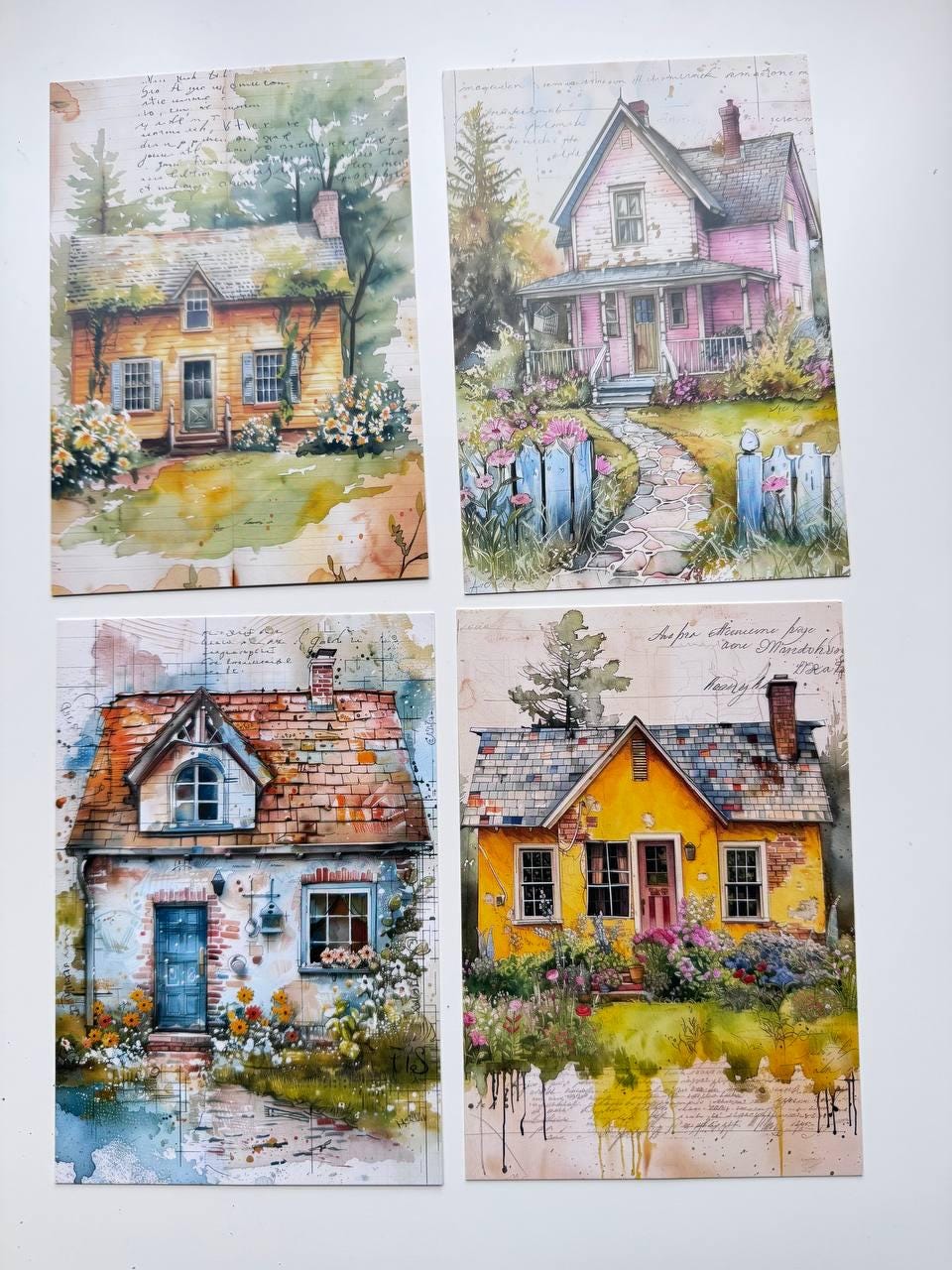 Set of 20 Cosy Home Postcards, Cottage & Interior Illustration Cards, 14.5 x 10 cm, Junk Journal Ephemera, Scrapbooking Supplies