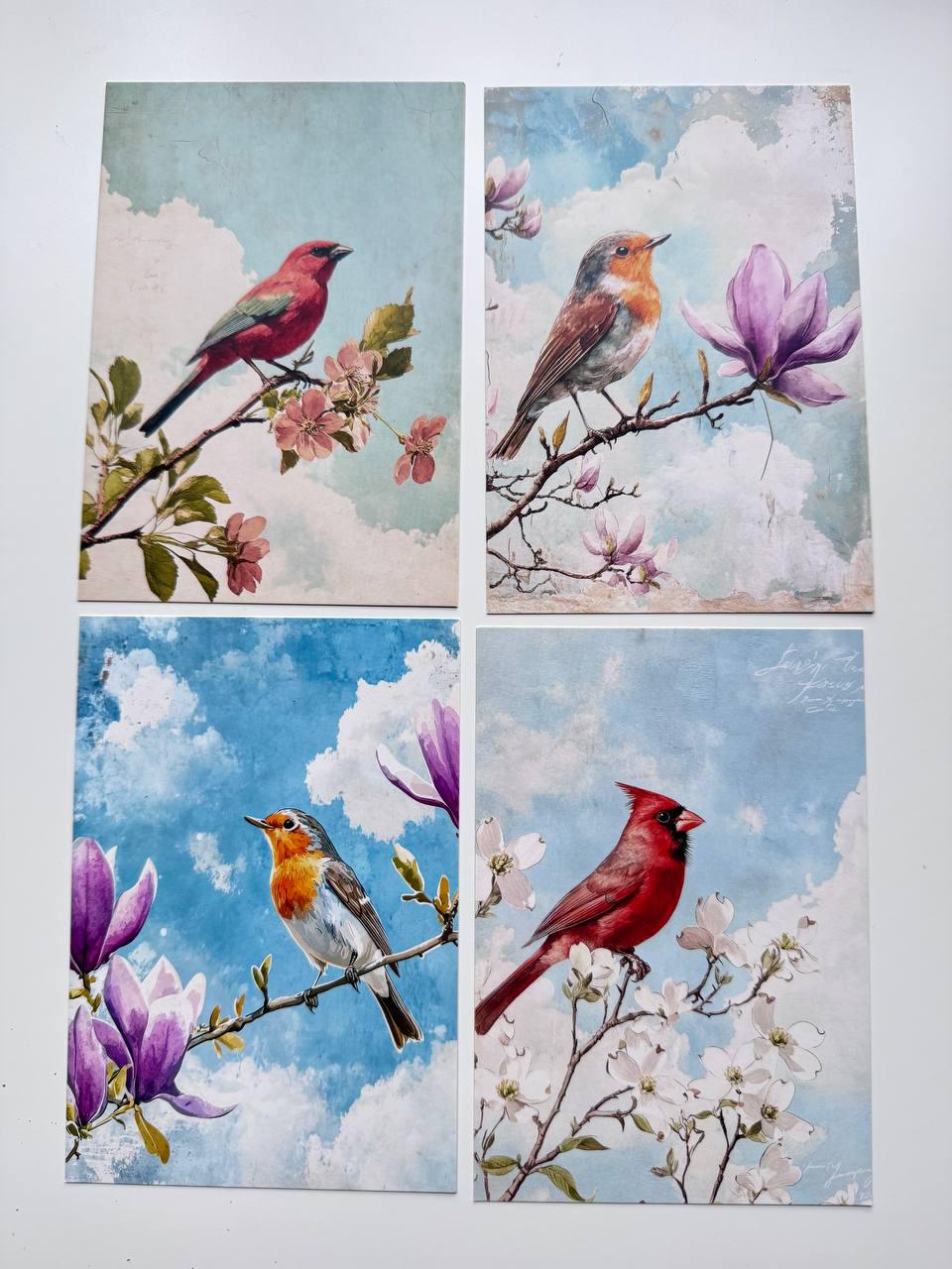 Set of 20 Bird Postcards, Floral Bird Illustration Cards, 14.5 x 10 cm, Junk Journal Ephemera, Scrapbooking & Paper Craft Supplies