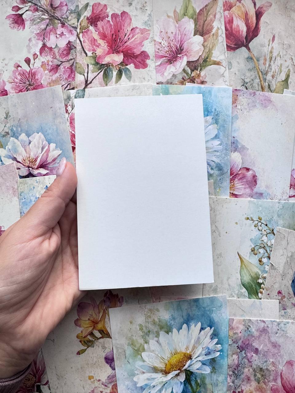 Set of 20 Floral Postcards, Watercolour Flower Illustration Cards, 14.5 x 10 cm, Botanical Junk Journal & Scrapbooking Supplies