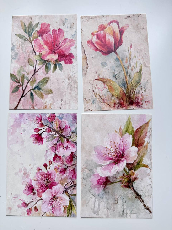 Set of 20 Floral Postcards, Watercolour Flower Illustration Cards, 14.5 x 10 cm, Botanical Junk Journal & Scrapbooking Supplies