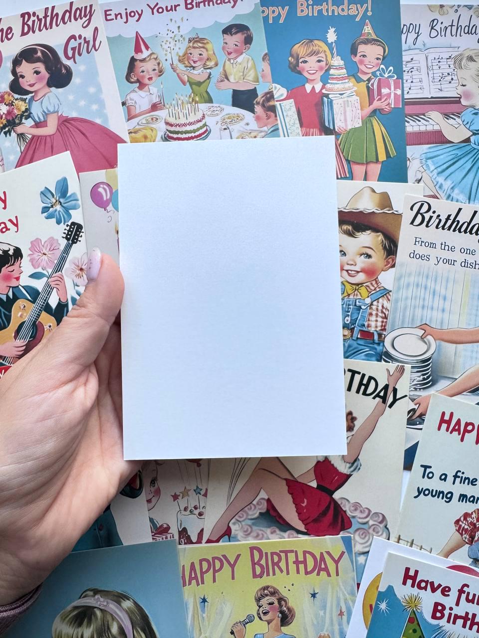 Set of 20 Vintage Birthday Postcards, Retro Birthday Illustration Cards, 14.5 x 10 cm, Scrapbooking & Junk Journal Ephemera