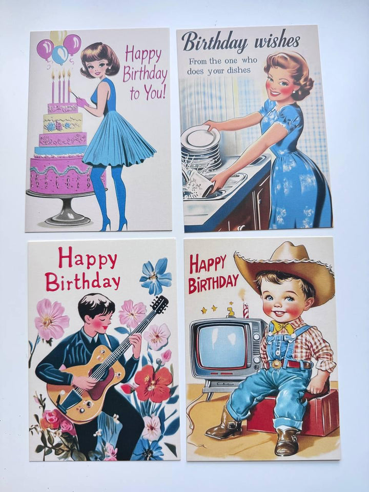Set of 20 Vintage Birthday Postcards, Retro Birthday Illustration Cards, 14.5 x 10 cm, Scrapbooking & Junk Journal Ephemera