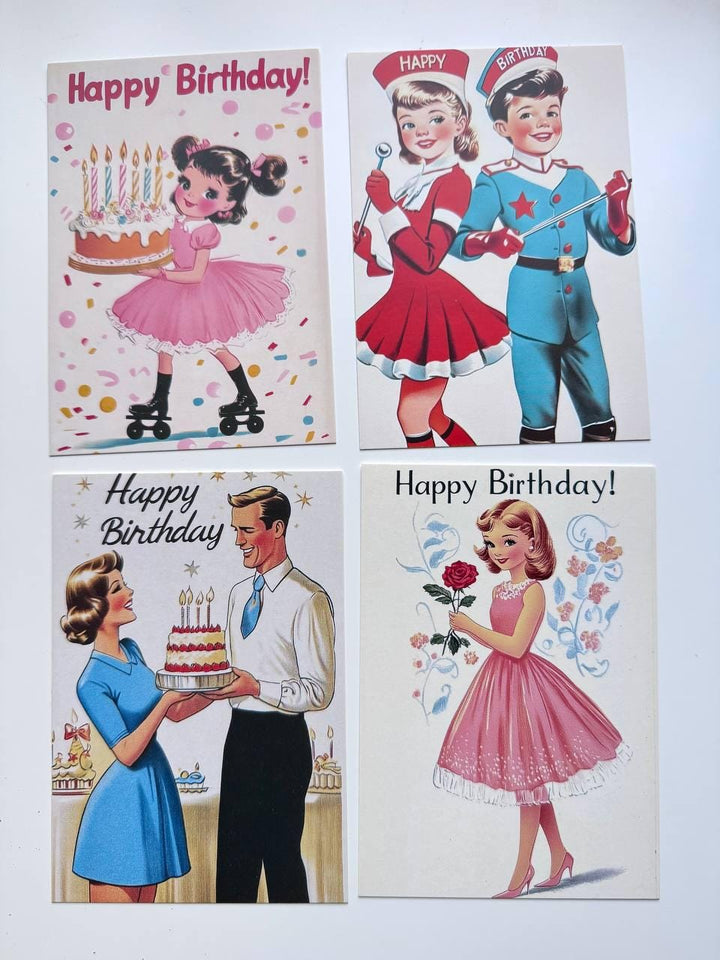 Set of 20 Vintage Birthday Postcards, Retro Birthday Illustration Cards, 14.5 x 10 cm, Scrapbooking & Junk Journal Ephemera