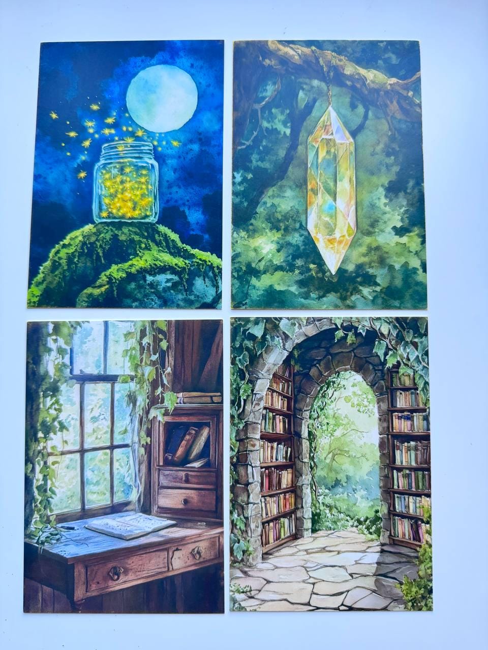 Set of 20 Mystical Forest Postcards, Dreamcatcher Potion Bottles, Magical Woodland Art Cards, 14.5 x 10 cm, Junk Journal Ephemera
