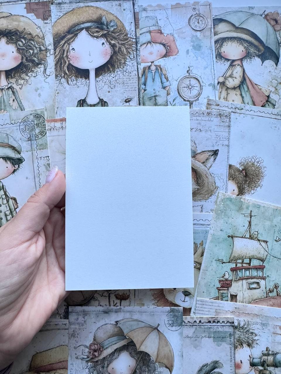 Set of 20 Whimsical Postcards, Cute Children & Animals Cards, Vintage Style 14.5 x 10 cm, Junk Journal Scrapbooking Ephemera