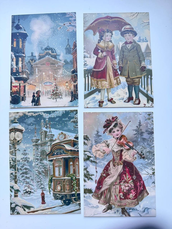 Set of 20 Vintage Winter Postcards, Victorian Christmas Cards, Snowy City Ephemera, Junk Journal & Scrapbooking Cards 14.5 x 10 cm