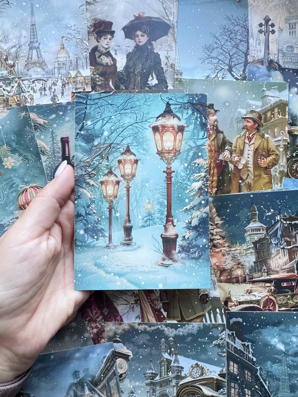 Set of 20 Vintage Winter Postcards, Victorian Christmas Cards, Snowy City Ephemera, Junk Journal & Scrapbooking Cards 14.5 x 10 cm