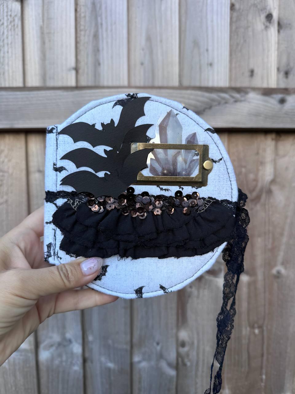 Personalised Halloween Notebook, Handmade Round Lined Journal, Gothic Bat Notebook, Fabric Covered Notebook, Halloween Gift