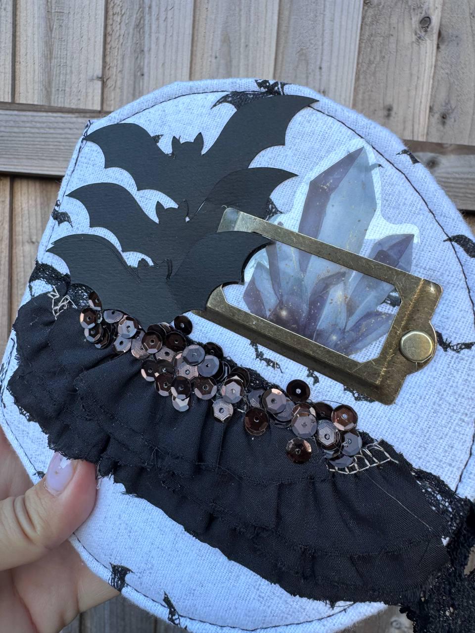 Personalised Halloween Notebook, Handmade Round Lined Journal, Gothic Bat Notebook, Fabric Covered Notebook, Halloween Gift