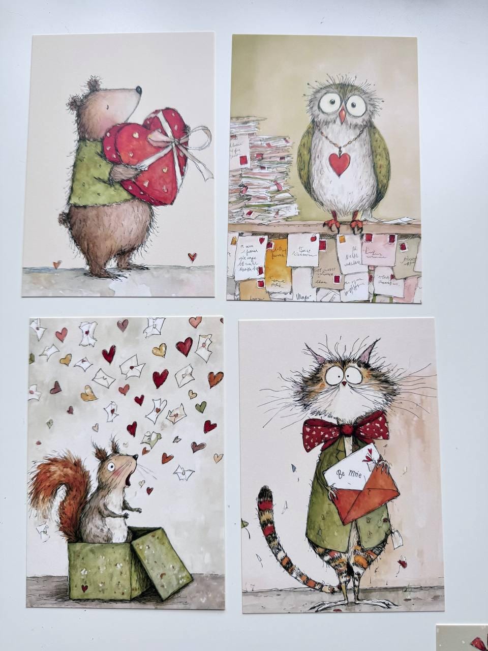 Set of 20 Cute Valentine Postcards, Love Animals Cards, Mice Bunny Squirrel Illustrations, 14.5 x 10 cm, Junk Journal Supplies
