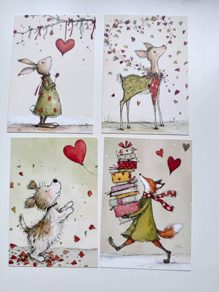 Set of 20 Cute Valentine Postcards, Love Animals Cards, Mice Bunny Squirrel Illustrations, 14.5 x 10 cm, Junk Journal Supplies