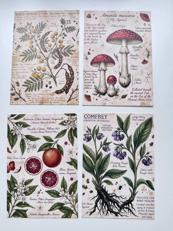 Set of 20 Vintage Botanical Postcards, Herbarium & Apothecary Cards, Plant Illustration Ephemera, 14.5 x 10 cm, Junk Journal Supplies