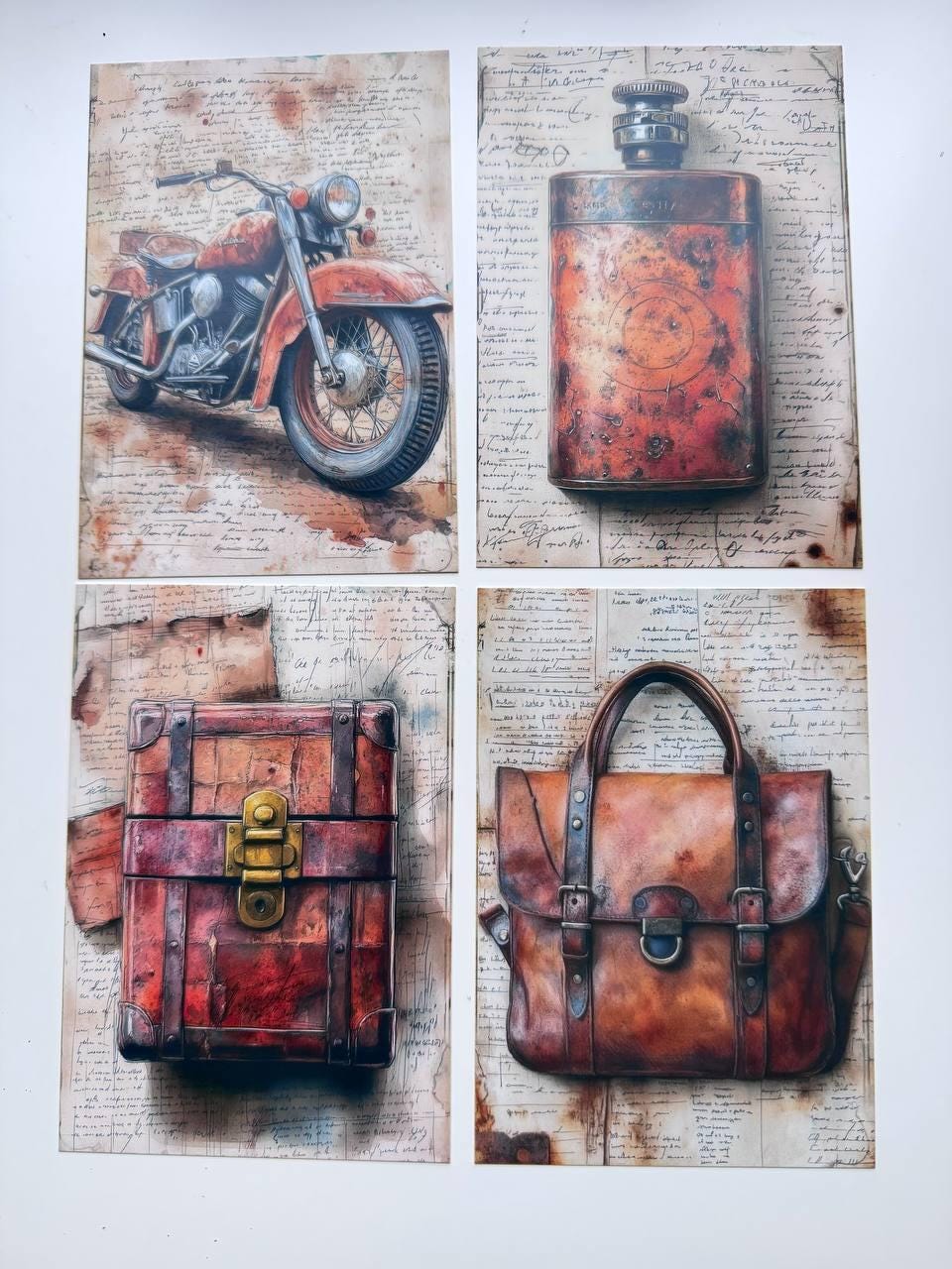 Set of 20 Vintage Masculine Postcards, Motorbike & Western Cards, Retro Men Ephemera, 14.5 x 10 cm, Junk Journal Scrapbook Supplies