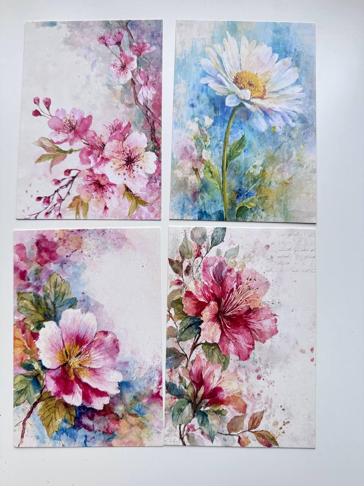 Set of 20 Floral Postcards, Watercolour Flower Illustration Cards, 14.5 x 10 cm, Botanical Junk Journal & Scrapbooking Supplies