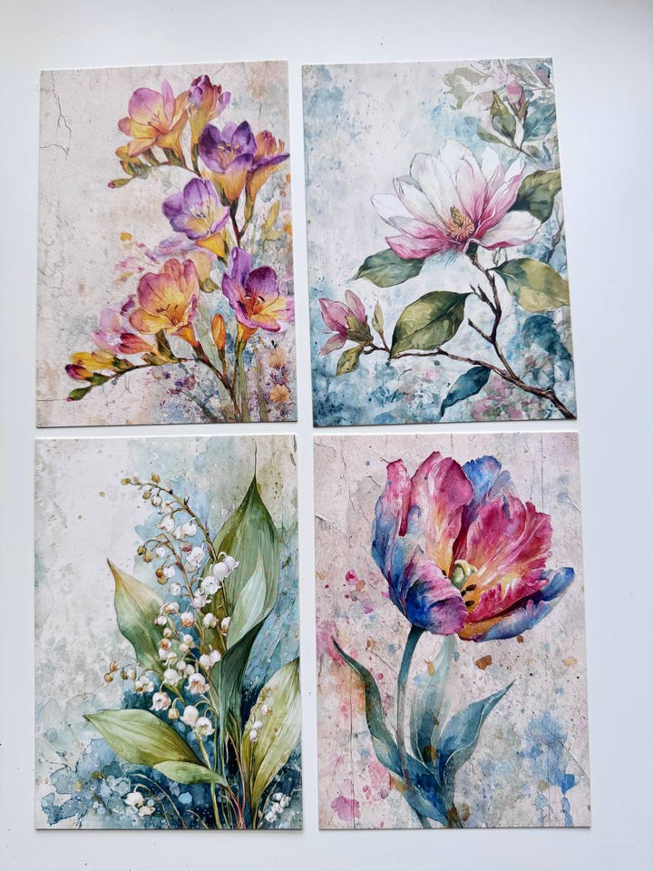 Set of 20 Floral Postcards, Watercolour Flower Illustration Cards, 14.5 x 10 cm, Botanical Junk Journal & Scrapbooking Supplies