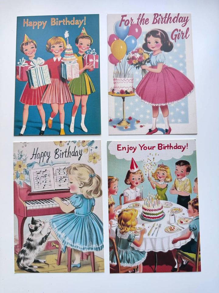 Set of 20 Vintage Birthday Postcards, Retro Birthday Illustration Cards, 14.5 x 10 cm, Scrapbooking & Junk Journal Ephemera